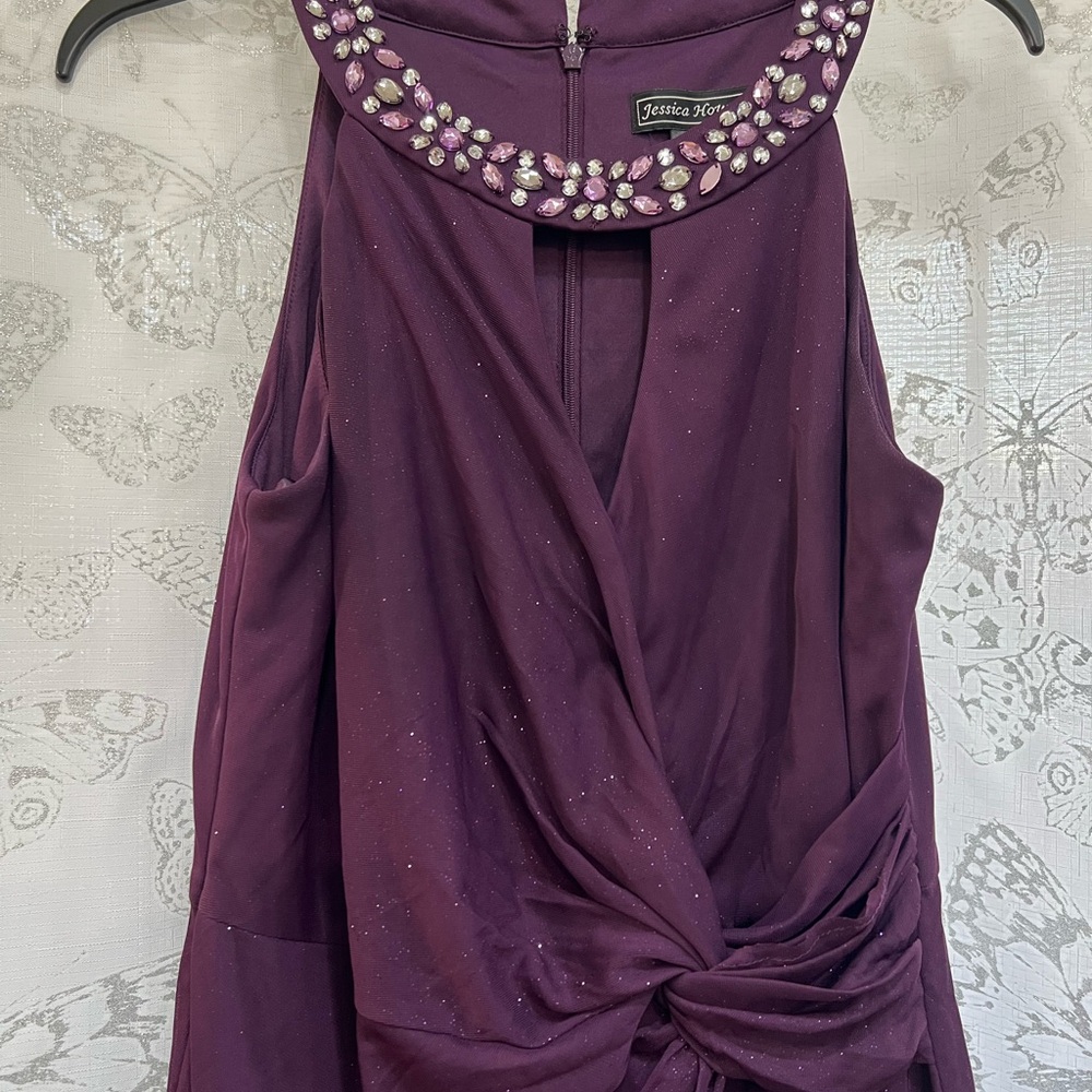 Jessica Howard Deep Purple Dress with Embellishments